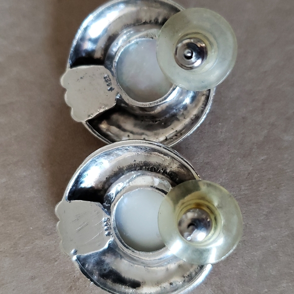 VTG Sterling Marcasite Brooch/ Earrings set w. faux pearl center - Picture 6 of 9